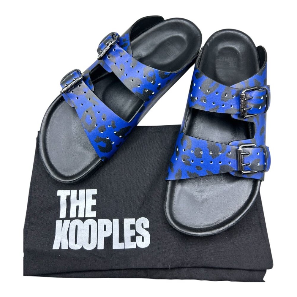 The Kooples Blue Leopard-Print Leather Sandals- EU 40 (US 7 Men / 9-10 Women)